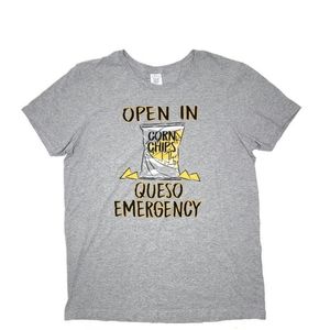 Open in queso emergency shirt size large. Shirts with puns are always great!